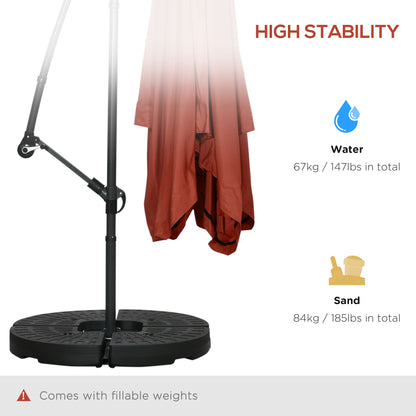 Offset Patio Umbrella with Net and Umbrella Base, Adjustable Cantilever Canopy with Cross Base, Weight Plates and 8 Ribs