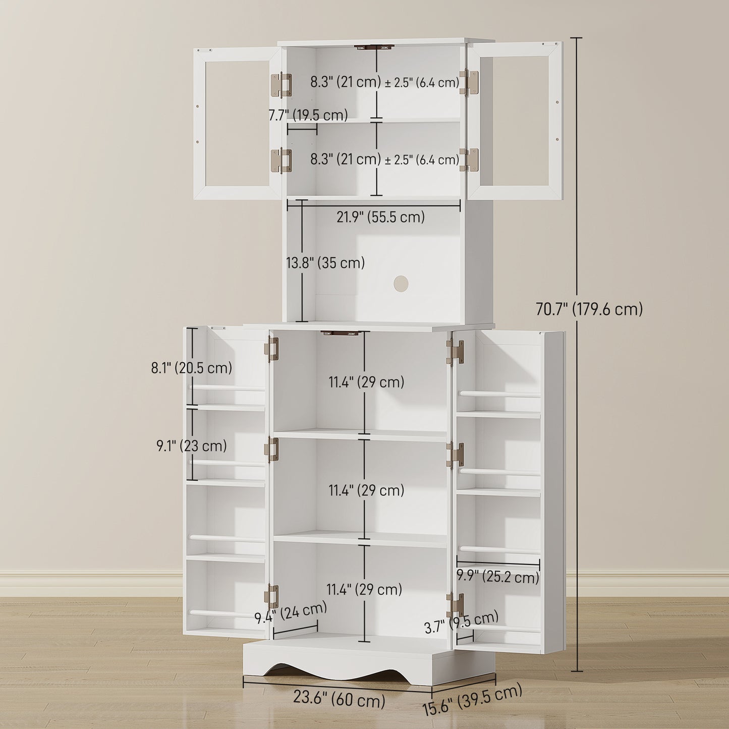 71" Kitchen Pantry Cabinet, Freestanding Kitchen Hutch with 8 Door Shelves, Adjustable Shelf and Acrylic Doors, White