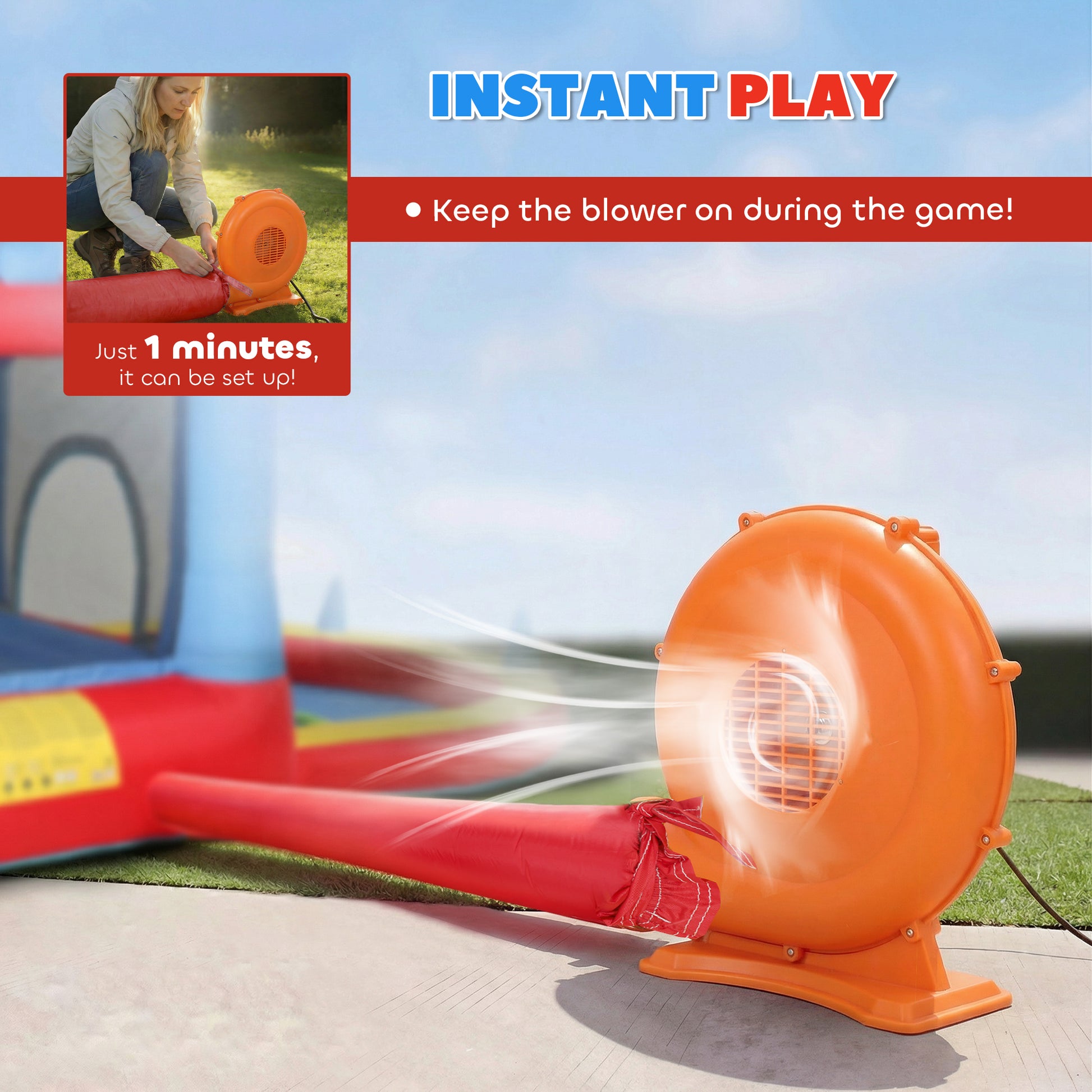 Qaba Bouncy Castle for Kids, Inflatable Bounce House with Slide, Pool/Ball Pit, Basketball Hoop and Blower for Indoor Ou