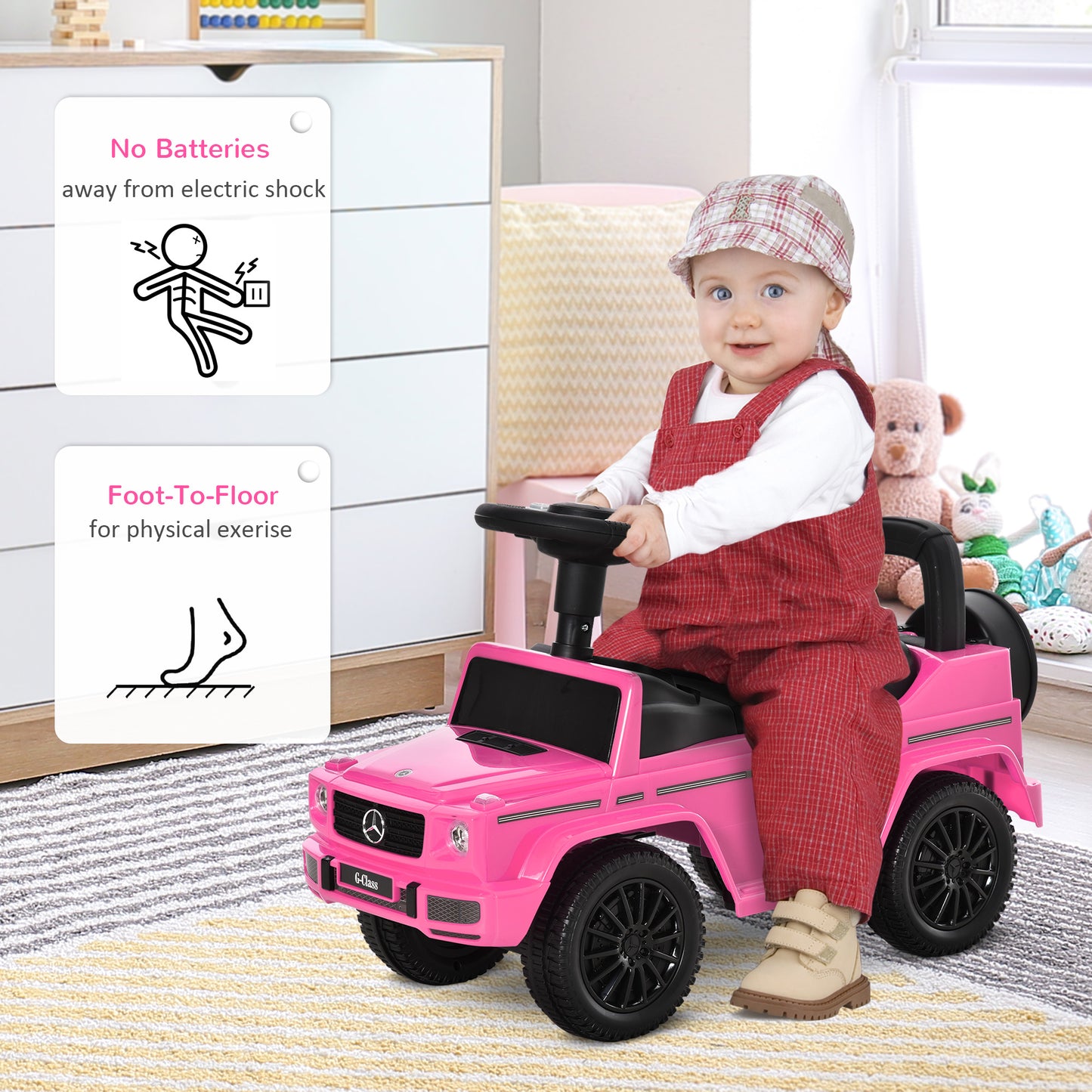VarietyKart Compatible Baby Toddler Push Car Foot-to-Floor Ride-On Wheel Mercedes-Benz G350 Licensed Pink