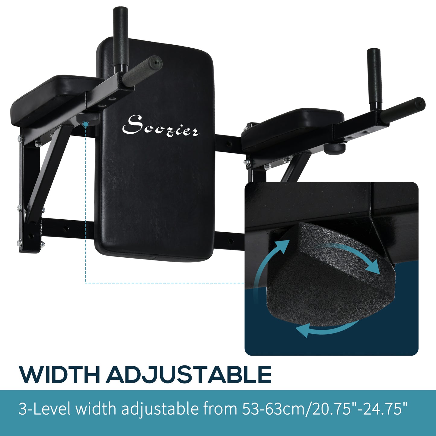 Soozier Wall Mounted Dip Station Multi-Function Power Tower Set Home Gym Pull Up Bar Chin Up Exercise Bar Knee Raise Tri