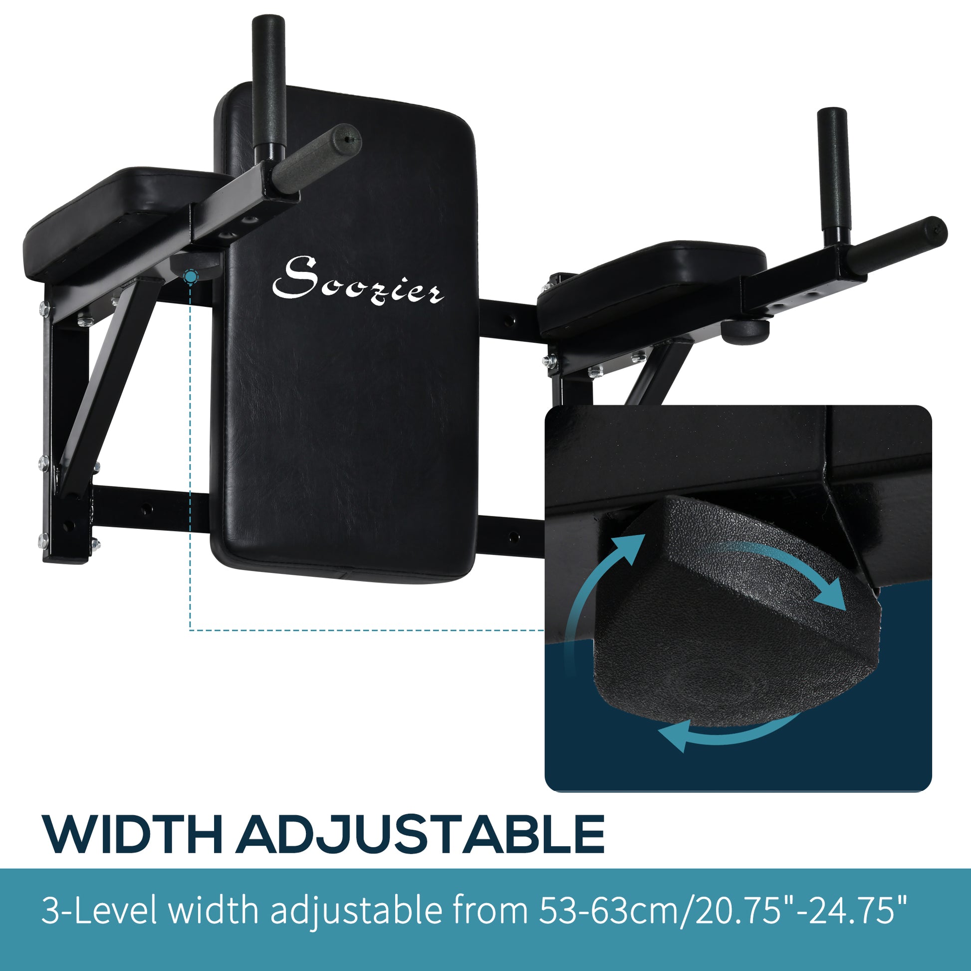 Soozier Wall Mounted Dip Station Multi-Function Power Tower Set Home Gym Pull Up Bar Chin Up Exercise Bar Knee Raise Tri