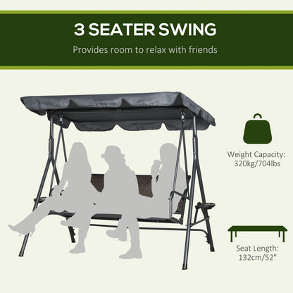 3-Seat Patio Swing Chair, Outdoor Canopy Swing Glider with Adjustable Shade, Rattan Seat and Steel Frame, for Porch, Gar