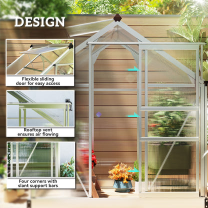 6' x 4' x 6.6' Polycarbonate Greenhouse, Walk-In Green House Kit Garden, Plants Grow, Galvanized Sheet Aluminum Frame wi