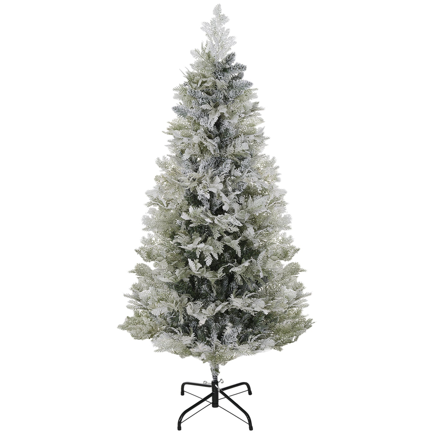5 Feet Pencil Snow Flocked Artificial Christmas Tree with 517 Realistic Cypress Branches, Auto Open, Green