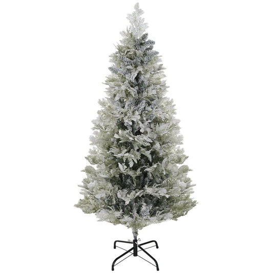 5 Feet Pencil Snow Flocked Artificial Christmas Tree with 517 Realistic Cypress Branches, Auto Open, Green