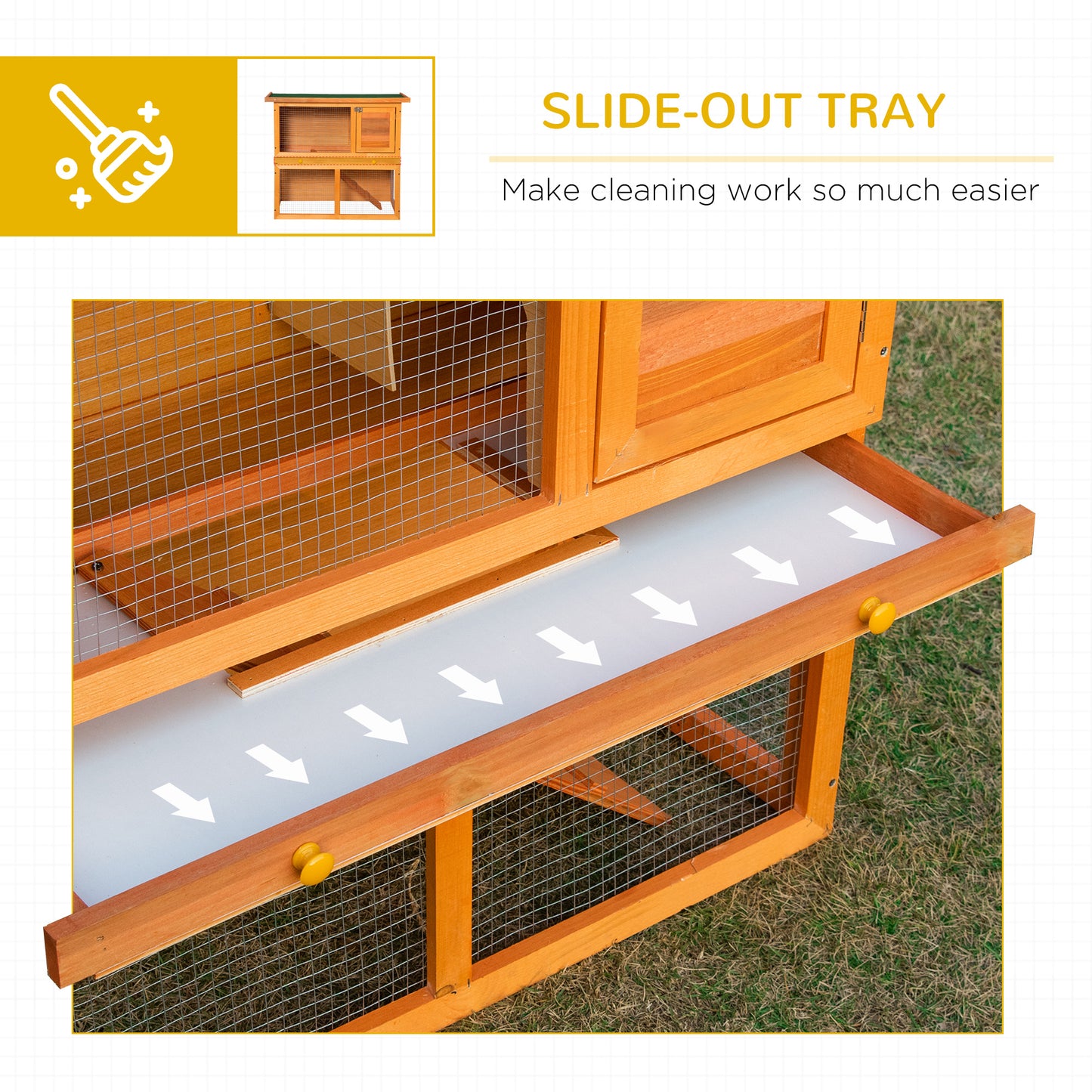 Wooden Rabbit Hutch, Indoor Outdoor Bunny Cage with Run, 2- Level Guinea Pig House with Slide-Out Tray, Waterproof Roof,