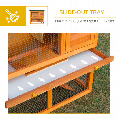 Wooden Rabbit Hutch, Indoor Outdoor Bunny Cage with Run, 2- Level Guinea Pig House with Slide-Out Tray, Waterproof Roof,