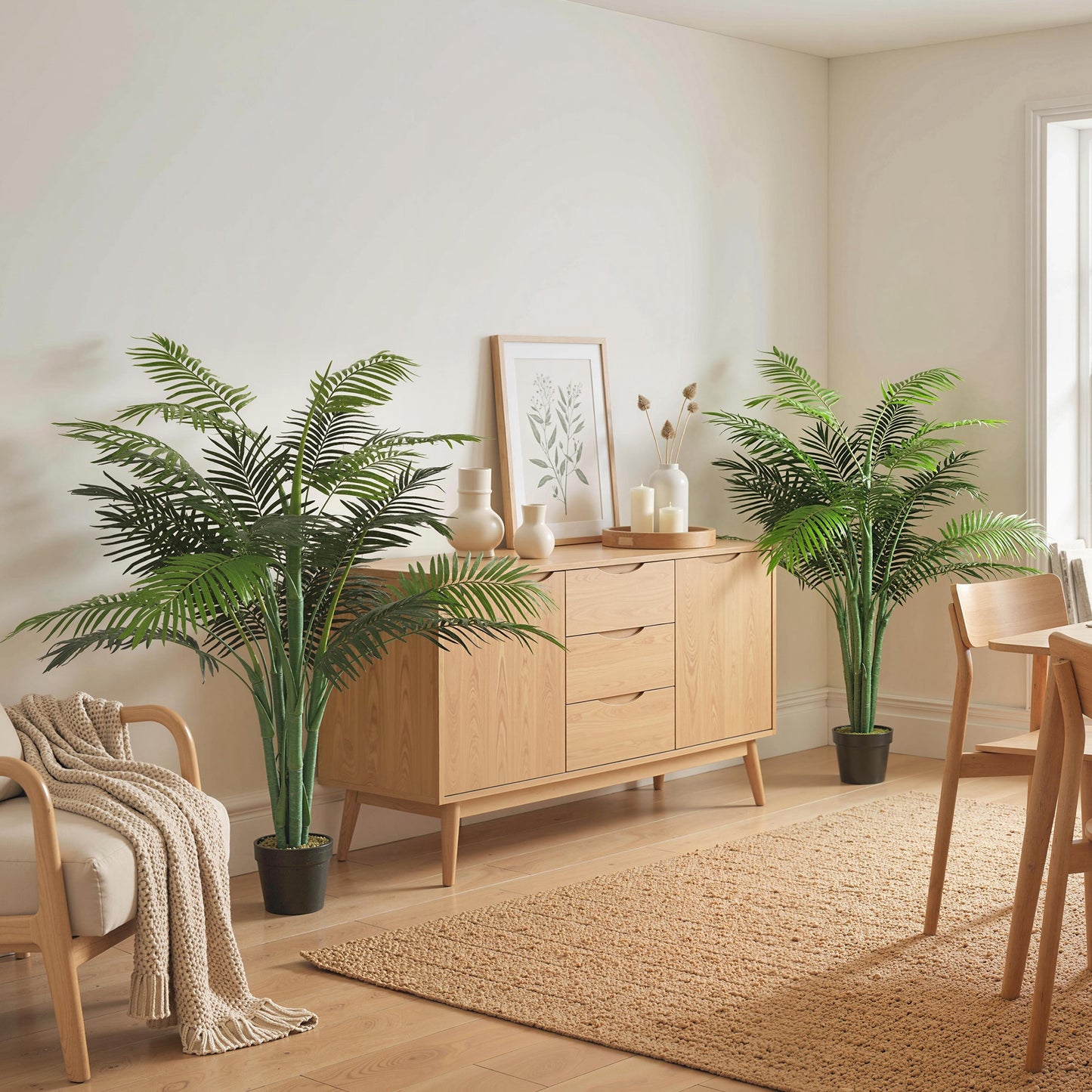 4FT Artificial Palm Tree Set of 2, Fake Tropical Tree with Lifelike Leaves, Faux Plant in Pot for Indoor Decoration, Gre