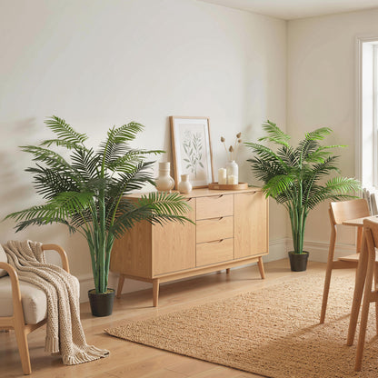 4FT Artificial Palm Tree Set of 2, Fake Tropical Tree with Lifelike Leaves, Faux Plant in Pot for Indoor Decoration, Gre