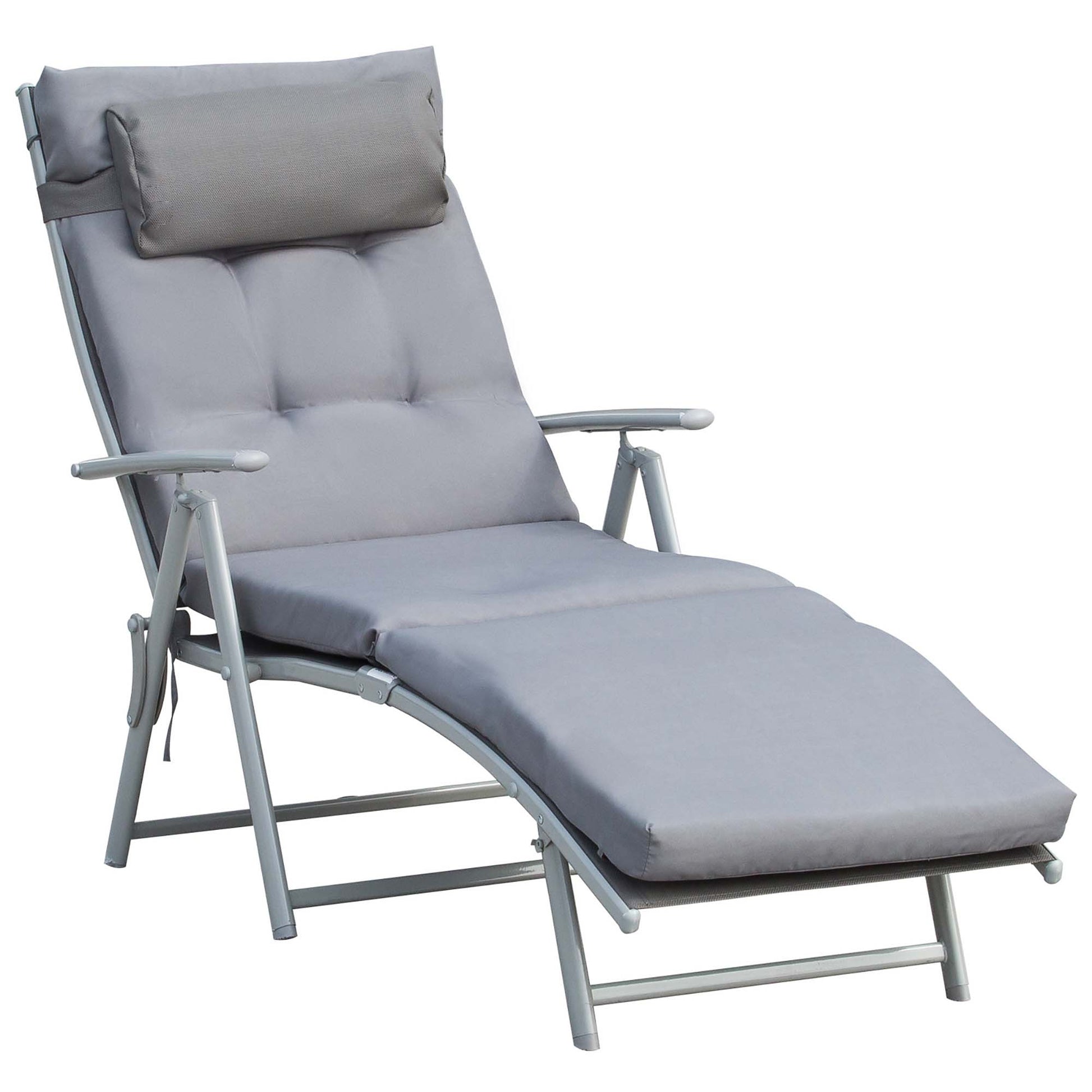 Lounge Chair Outdoor, Folding Patio Chaise Lounger, 360 lbs 7-Position Adjustable Back Outdoor Recliner with Cushion, He