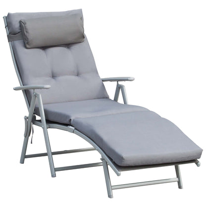 Lounge Chair Outdoor, Folding Patio Chaise Lounger, 360 lbs 7-Position Adjustable Back Outdoor Recliner with Cushion, He