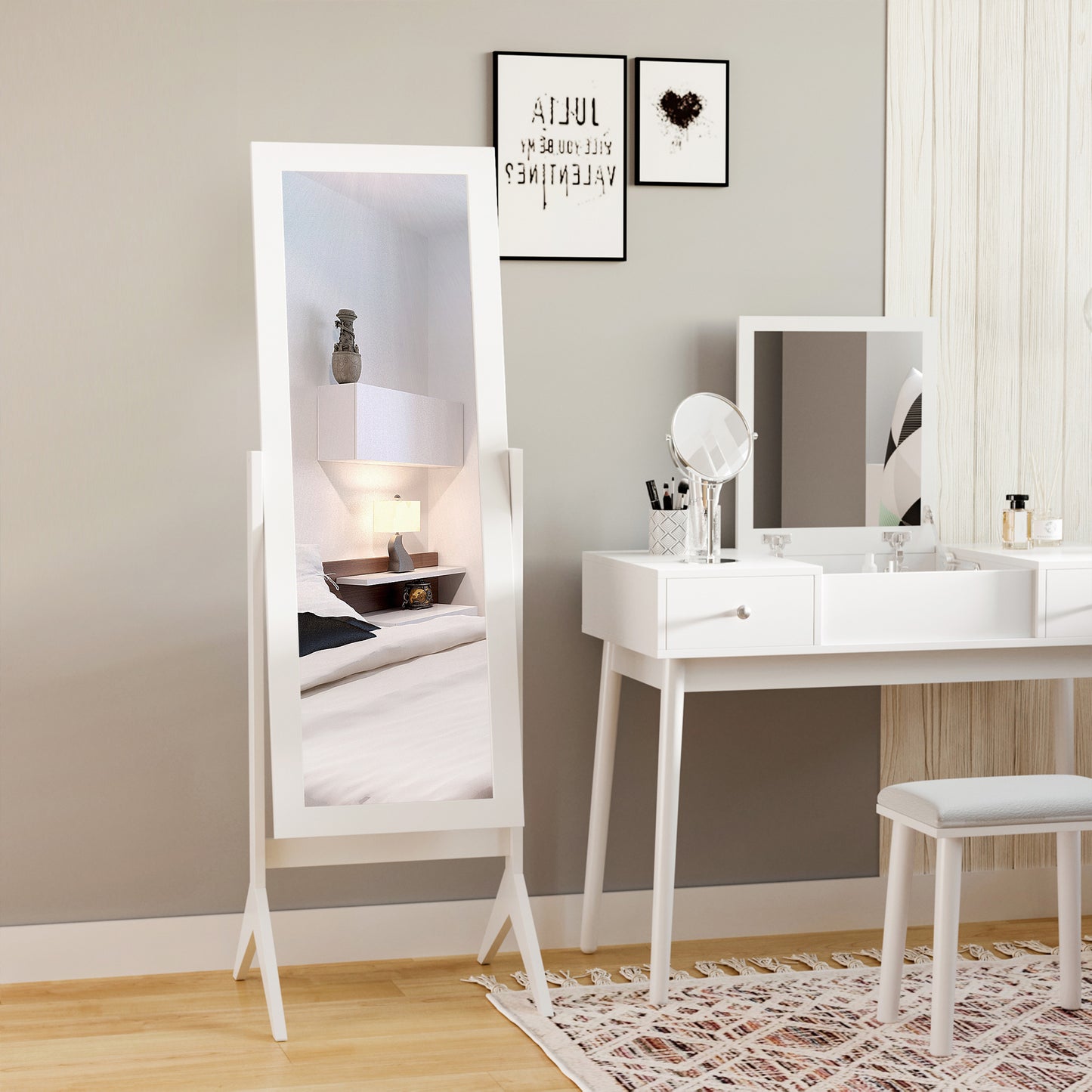 Full Length Mirror, Free Standing Full Body Mirror with Rectangular Frame, Adjustable Angle for Dressing Room, Bedroom, 