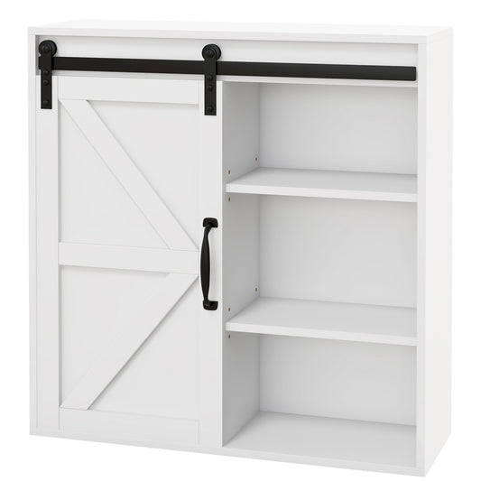 Bathroom Medicine Cabinet, Wall Cabinet with Sliding Door and Adjustable Shelf, 22.8" x 7.8" x 24.4", White