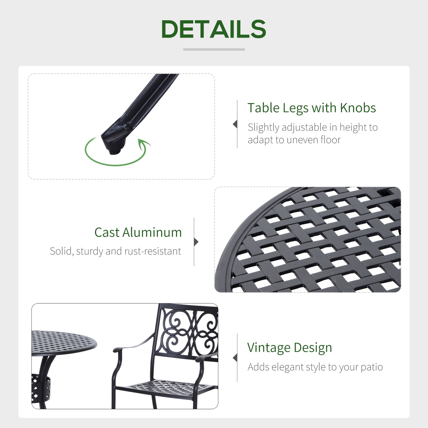 33-Inch Roud Patio Dining Table with Umbrella Hole, Cast Aluminum Garden Table, All Weather Patio Bisto Table, for Lawn,