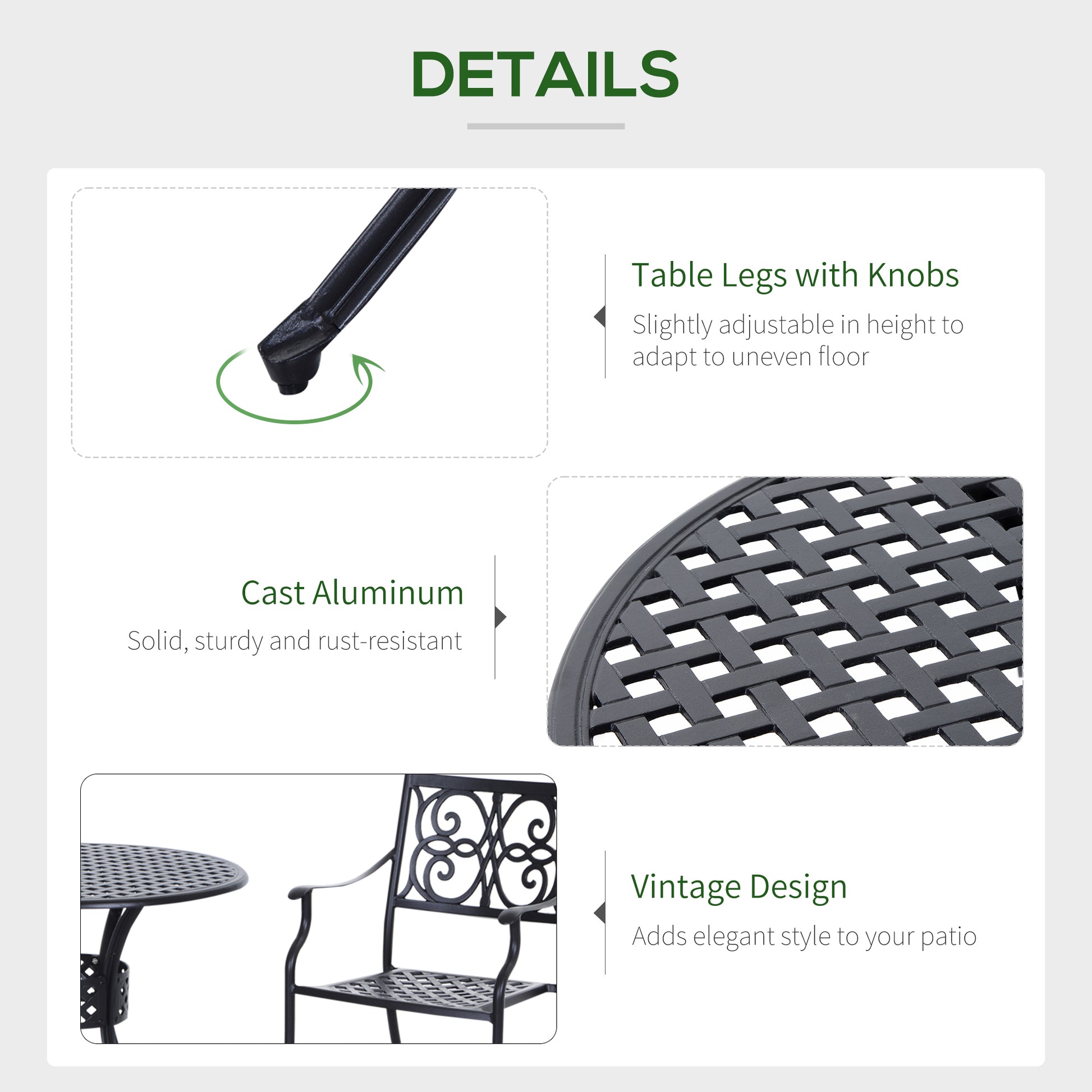 33-Inch Roud Patio Dining Table with Umbrella Hole, Cast Aluminum Garden Table, All Weather Patio Bisto Table, for Lawn,