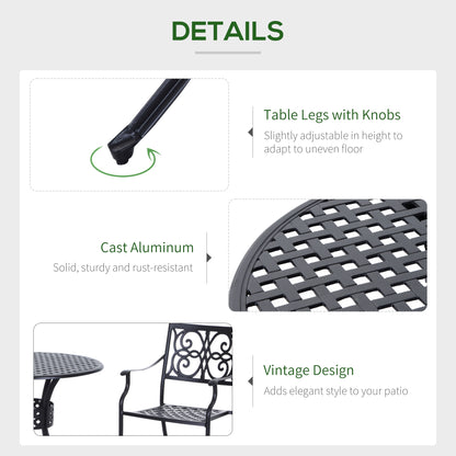 33-Inch Roud Patio Dining Table with Umbrella Hole, Cast Aluminum Garden Table, All Weather Patio Bisto Table, for Lawn,