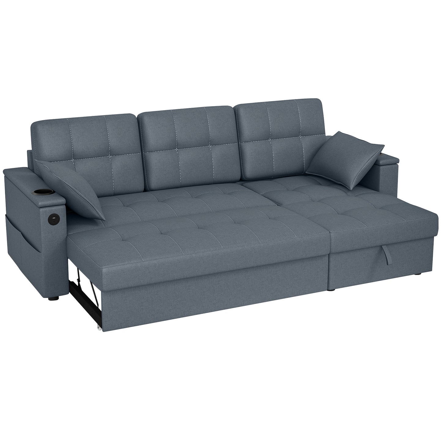 Convertible Sectional Sofa Bed, Pull Out Sleeper Sofa Couch with USB‑A+C, Chaise Storage, L-Shaped Futon Couch, Dark Gre