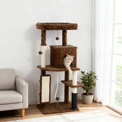 52 Inch Cat Tree with Scratching Posts, Cat Bed, Condo, Jumping Platforms, Toy Balls, Anti-tip Kit
