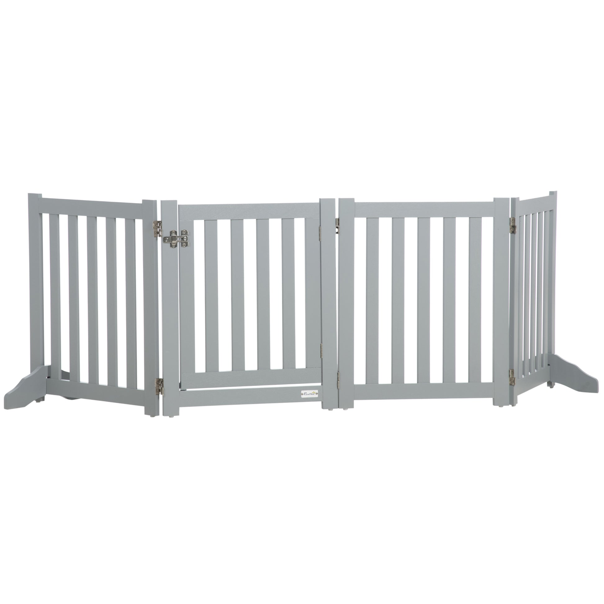 23.5"H Foldable Dog Gate with Door, 4 Panels Freestanding Pet Gate Barriers Indoor with Support Feet, Puppy Fence for Do