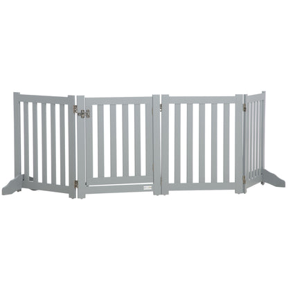 23.5"H Foldable Dog Gate with Door, 4 Panels Freestanding Pet Gate Barriers Indoor with Support Feet, Puppy Fence for Do