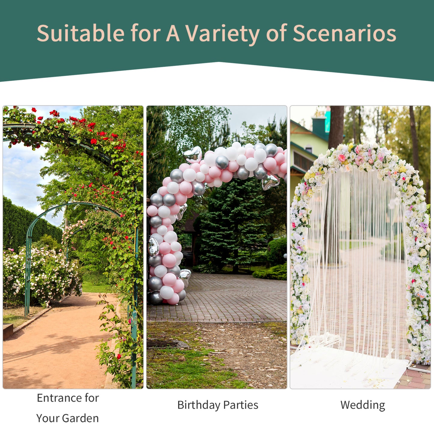 7.5ft Garden Metal Arch Outdoor Walkway Arbor for Decorative Climbing Vine Plants Party Wedding Ceremony Decoration Acce
