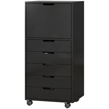 File Cabinet on Wheels Mobile Printer Stand with 5 Drawers for Home Office Black