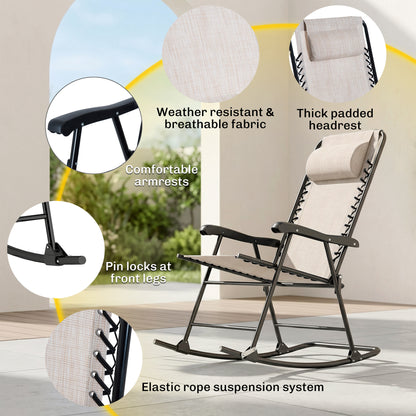 3pc Patio Rocking Chair Set, Folding Outdoor Rocking Chairs and Table Bistro Set w/ Breathable Mesh Seat & Backrest, Hea
