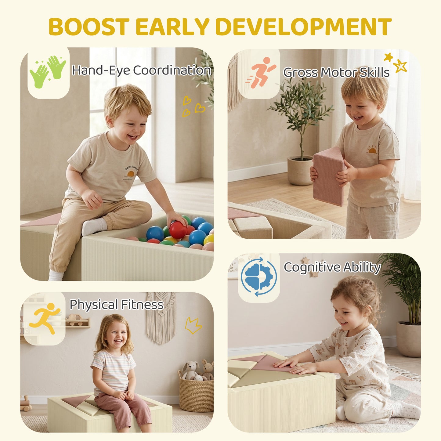 Qaba Toddlers Climbing Toys, 9-Piece Foam Climbing Blocks with Tangram Play, Washable Covers for Crawling or Ball Pit Pl