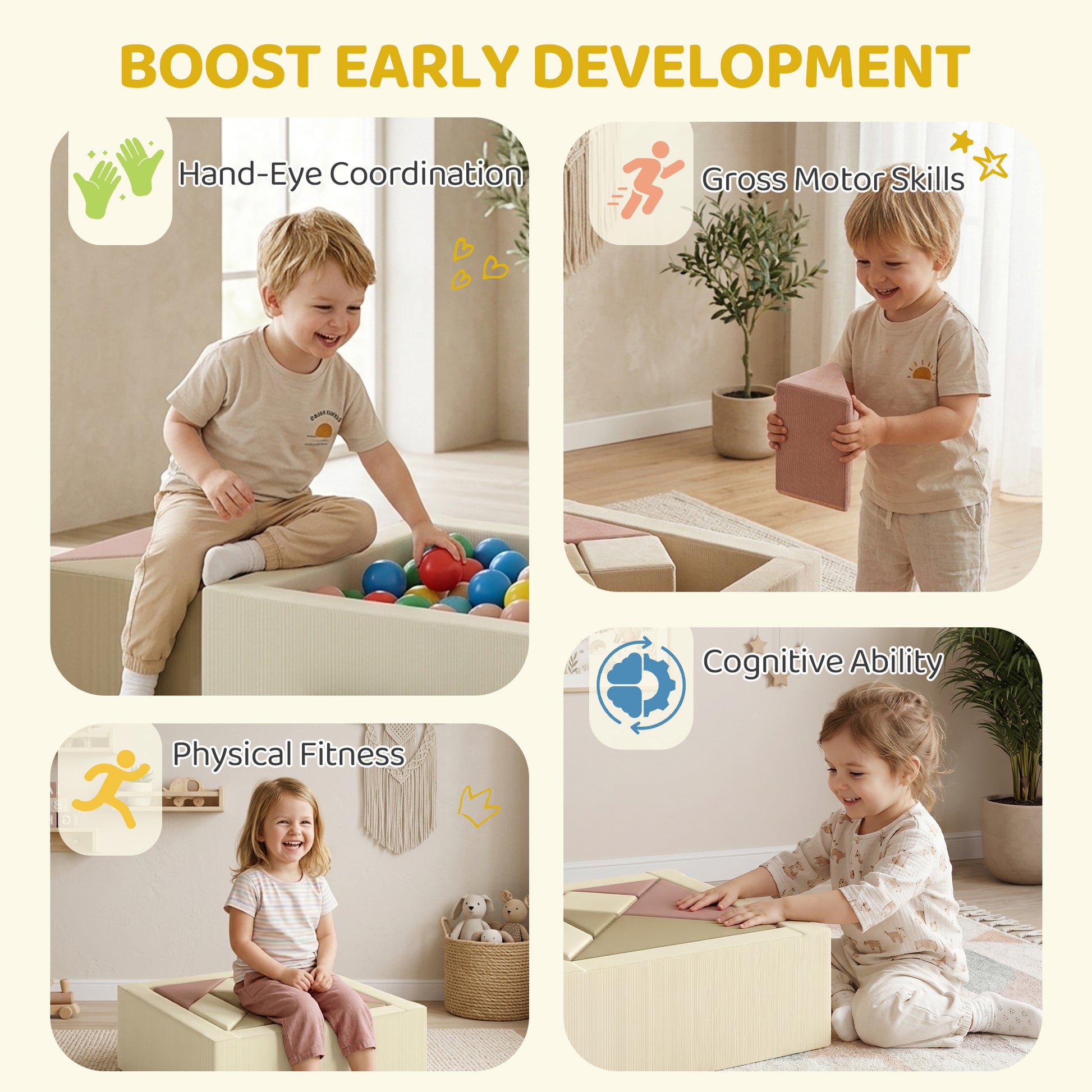 Qaba Toddlers Climbing Toys, 9-Piece Foam Climbing Blocks with Tangram Play, Washable Covers for Crawling or Ball Pit Pl