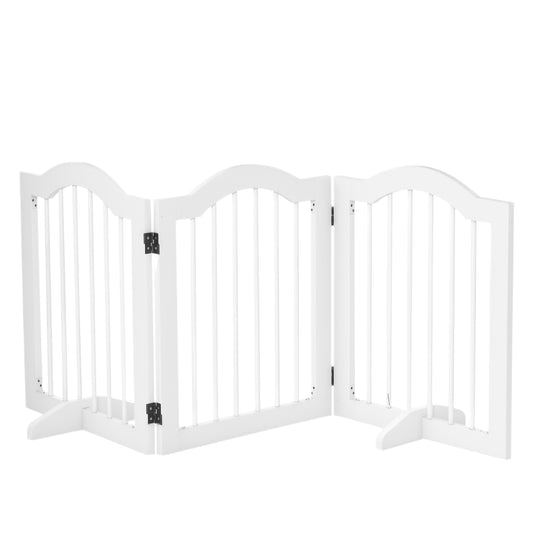 24"H Foldable Dog Gate, 3 Panels Freestanding Pet Gate Barriers Indoor with Support Feet, Puppy Fence for Small Dogs, Wh