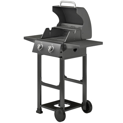 2 Burner Propane Gas Grill with Wheels, 18,400 BTU Portable BBQ Grill with Foldable Side Shelves, Warming Rack, Black