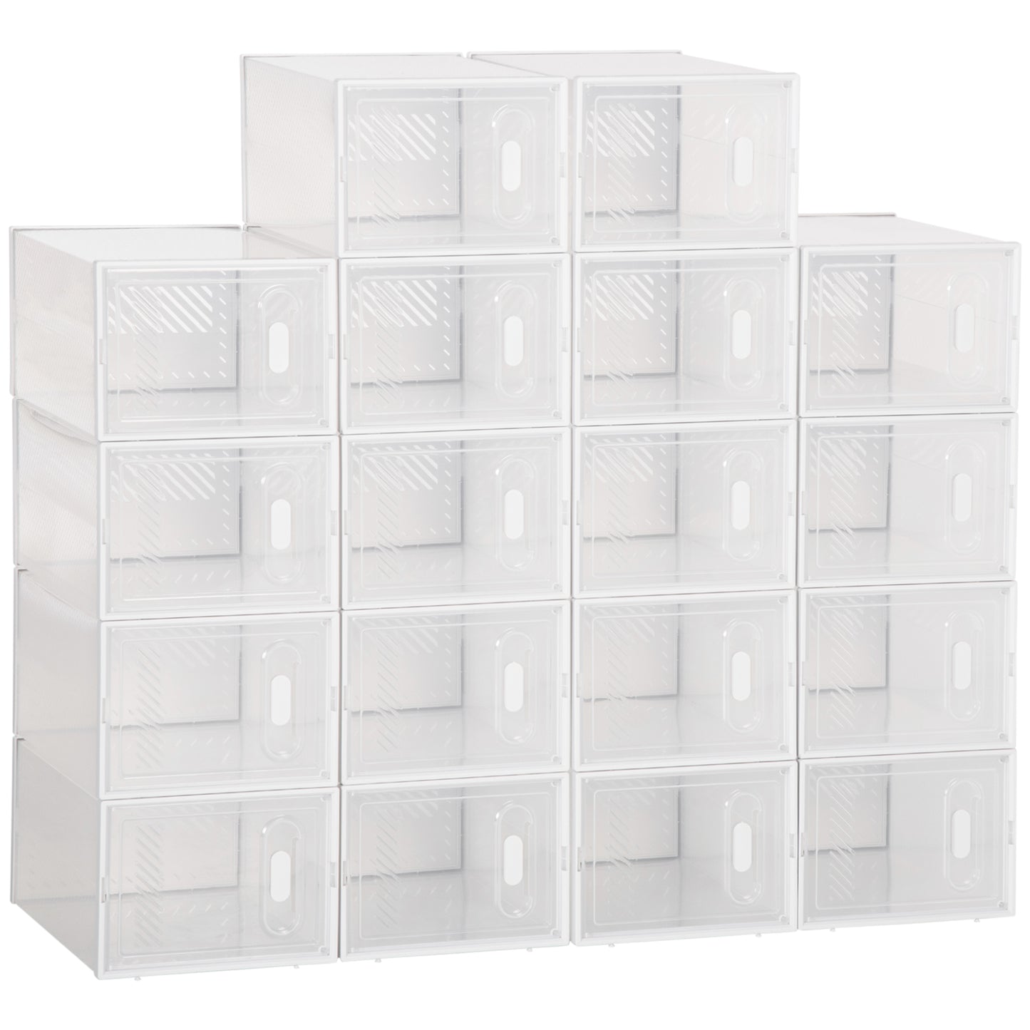 18 Pack Shoe Storage Boxes, Space-saving Shoe Organizers, Clear Plastic Stackable Holders Containers with Front Opening
