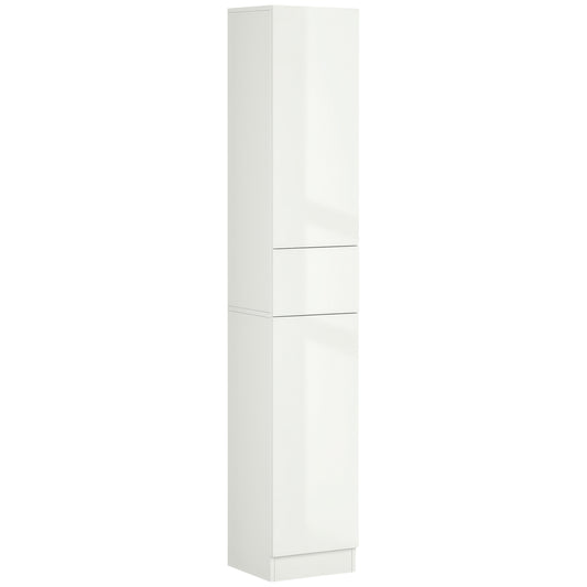 Tall Bathroom Cabinet, Narrow Bathroom Storage Cabinet with Doors, Drawer and Adjustable Shelves, High Gloss White