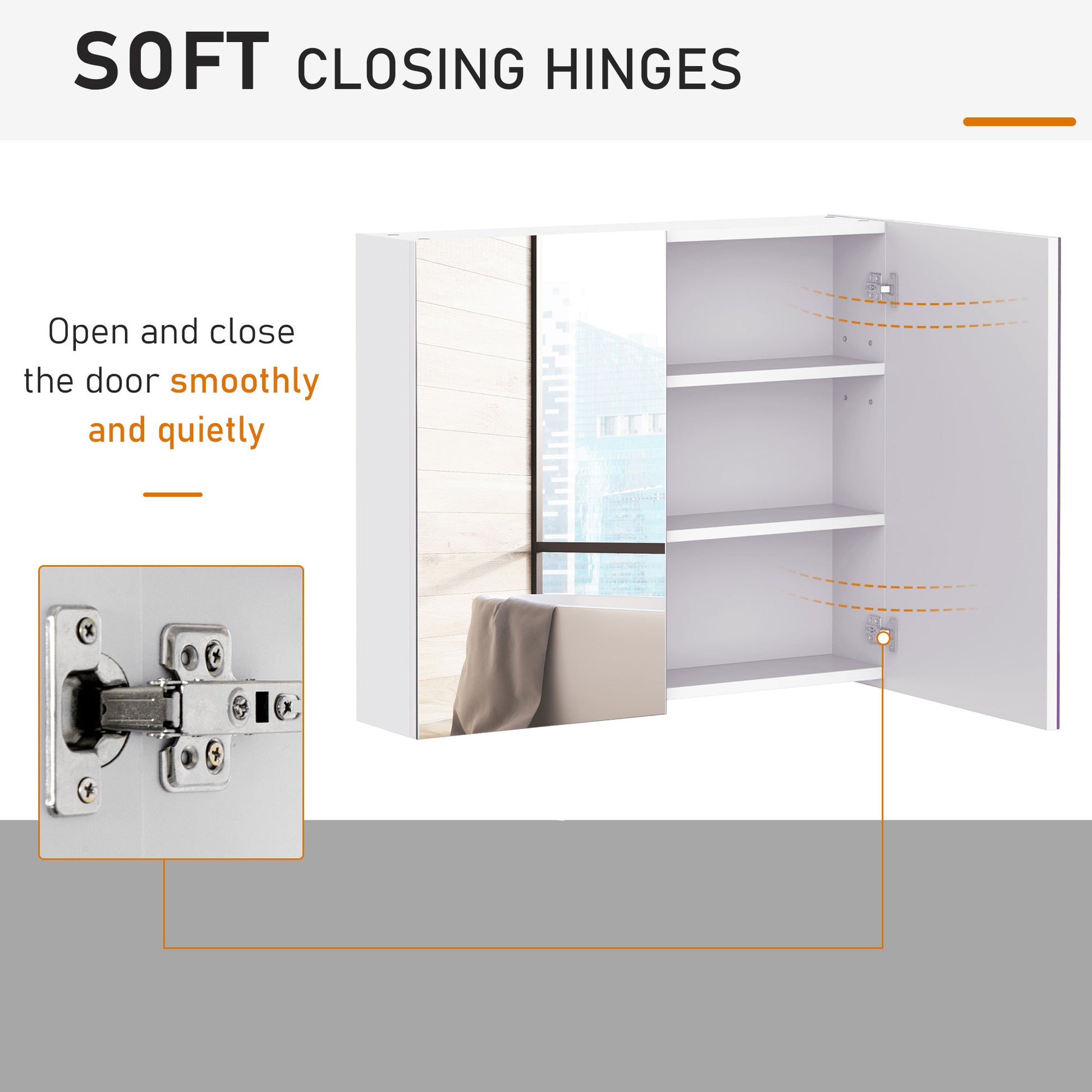 Wall Mount Mirrored Medicine Cabinet, Bathroom Mirror Cabinet with Adjustable Shelf, Double Soft Closing Doors, Light Li