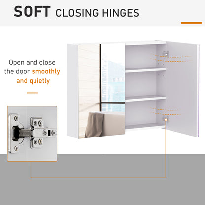 Wall Mount Mirrored Medicine Cabinet, Bathroom Mirror Cabinet with Adjustable Shelf, Double Soft Closing Doors, Light Li