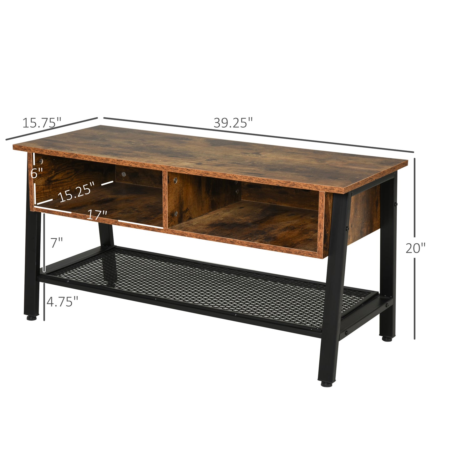 Industrial TV Stand, TV Console Table for TV up to 45'' Flat Screen, Entertainment Center for Living Room, Bedroom, Rust