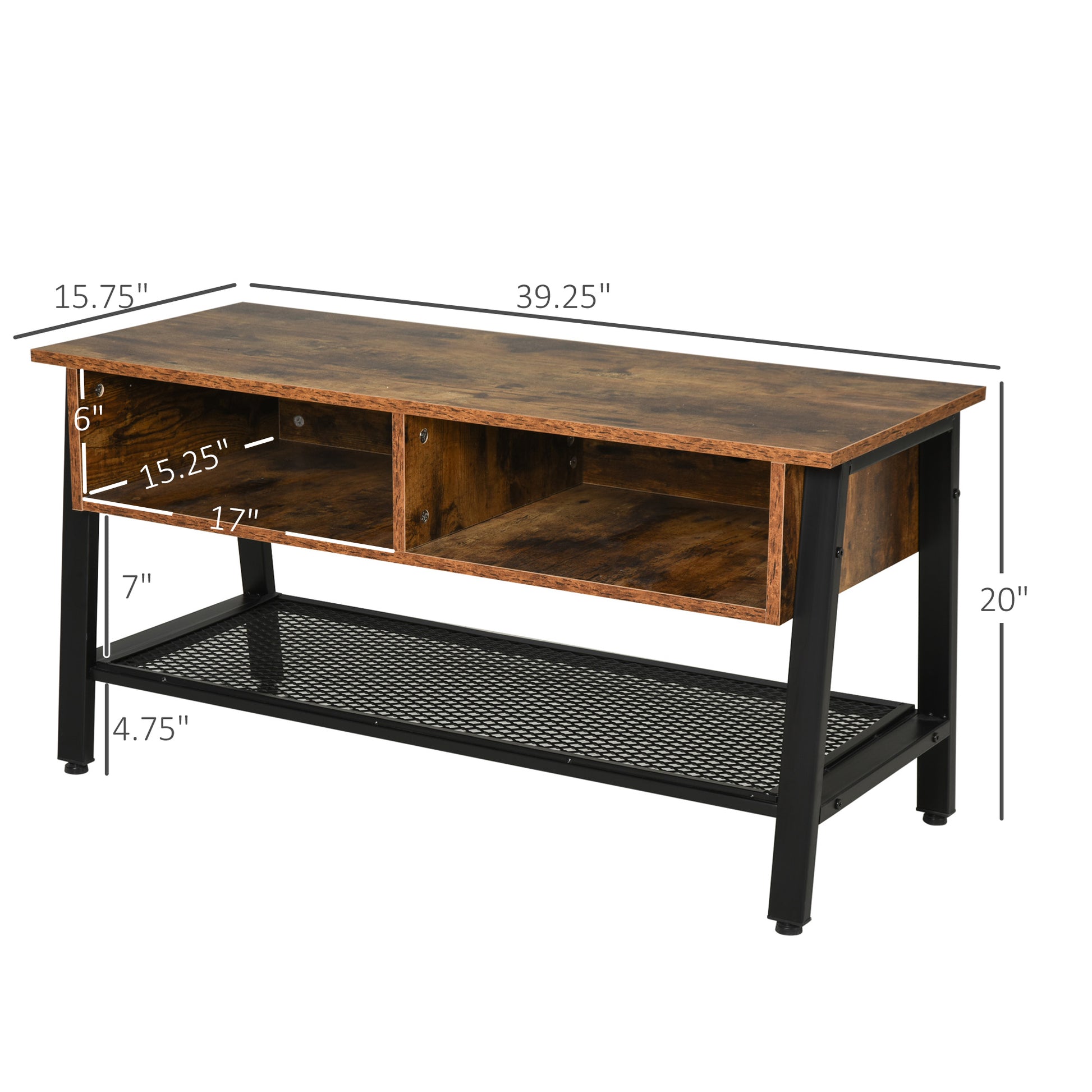 Industrial TV Stand, TV Console Table for TV up to 45'' Flat Screen, Entertainment Center for Living Room, Bedroom, Rust