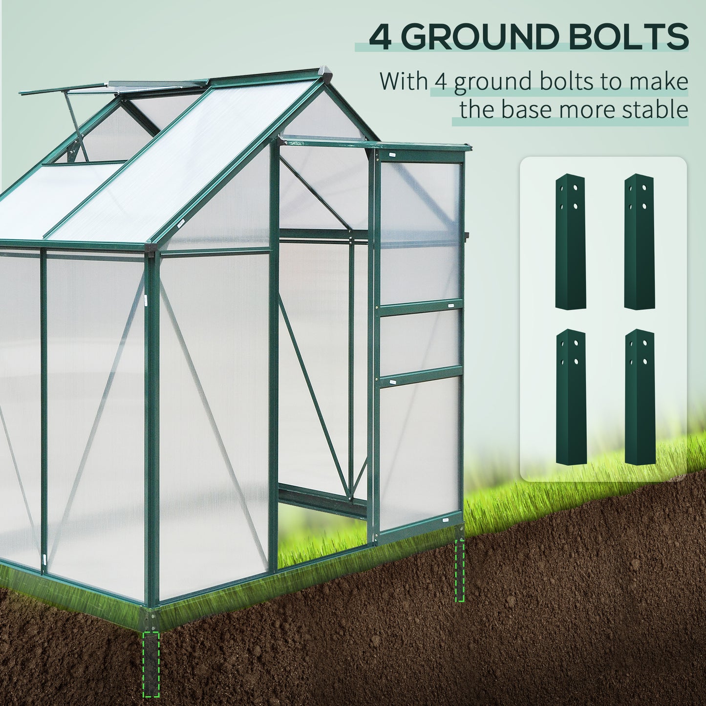6.2' x 4.3' x 6.6' Clear Polycarbonate Greenhouse Large Walk-In Green House Garden Plants Grow Galvanized Base Aluminium