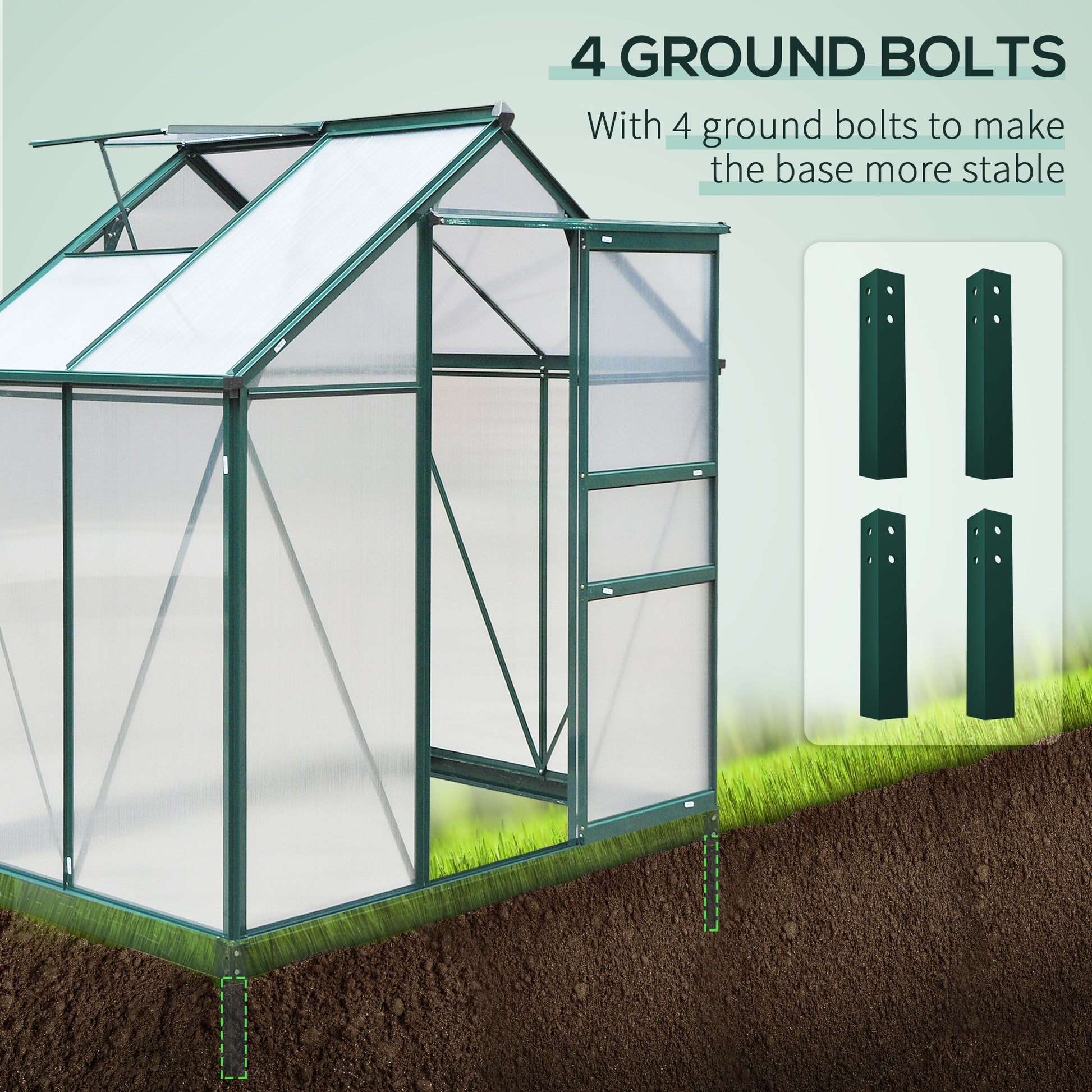 6.2' x 4.3' x 6.6' Clear Polycarbonate Greenhouse Large Walk-In Green House Garden Plants Grow Galvanized Base Aluminium