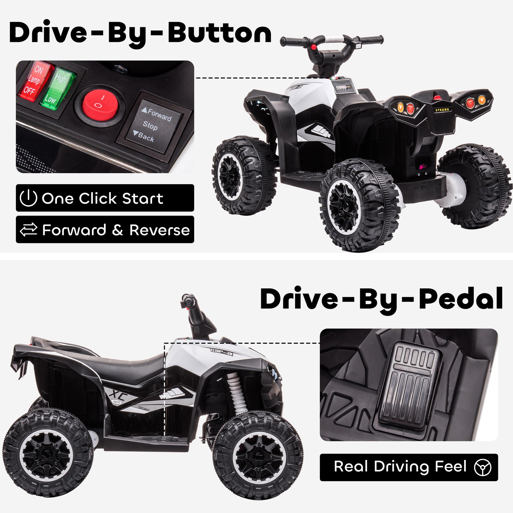 VarietyKart Kids 4 Wheeler Quad with Music, Headlights, High & Low Speed, Kids ATV for 3-5 Years Old Boys & Girl, White