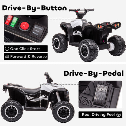 VarietyKart Kids 4 Wheeler Quad with Music, Headlights, High & Low Speed, Kids ATV for 3-5 Years Old Boys & Girl, White