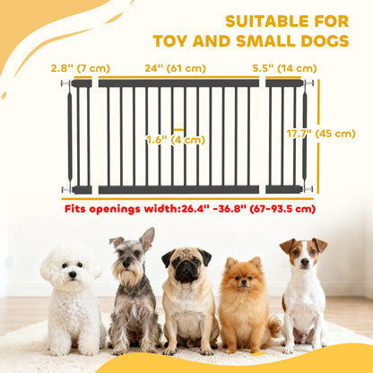 26"-37" Dog Gate, Adjustable Pet Gate, Fits 18" Tall with 2 Extension, Pressure Mount Kit for Stairs and Doorways, Black