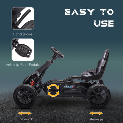 VarietyKart Pedal Go Kart with Adjustable Seat, Forward, Backward, Handbrake, Shock Absorption for 3-8 Years, Black