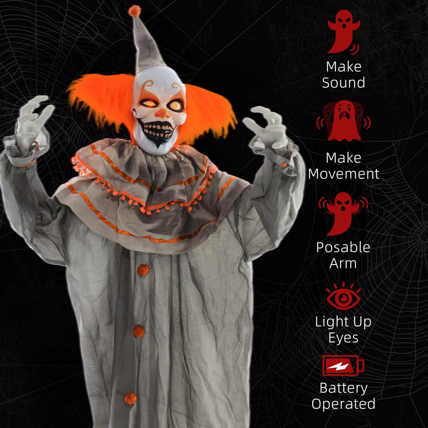 6' Life Size Orange Classic Clown Outdoor Halloween Decoration Animatronic, Sound and Motion Activated w/ Light Up Eyes