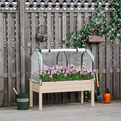 Raised Garden Bed with PE Greenhouse Cover Outdoor Elevated Wood Planter Box for Herbs and Vegetables, Use for Patio, Ba