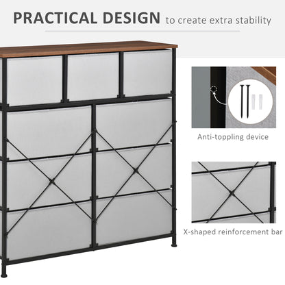 Dresser for Bedroom with 9 Drawers, 4-Tier Fabric Chest of Drawers, Tall Dresser Storage Tower with Steel Frame and Wood