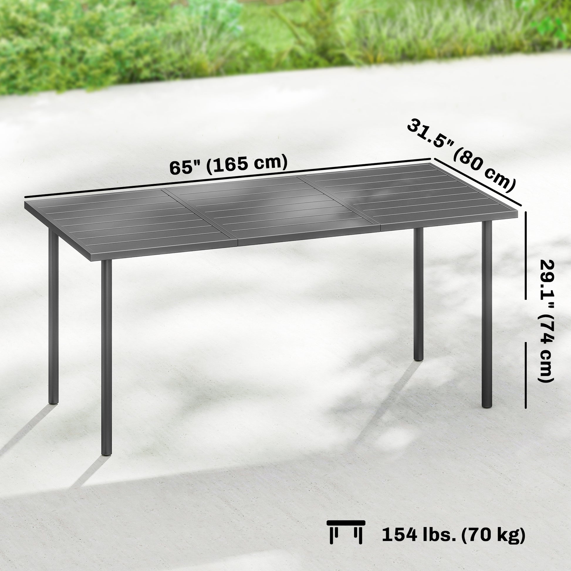 65" x 31.5" Outdoor Dining Table for 6, Metal Rectangular Patio Dining Table with Metal Slatted Top
