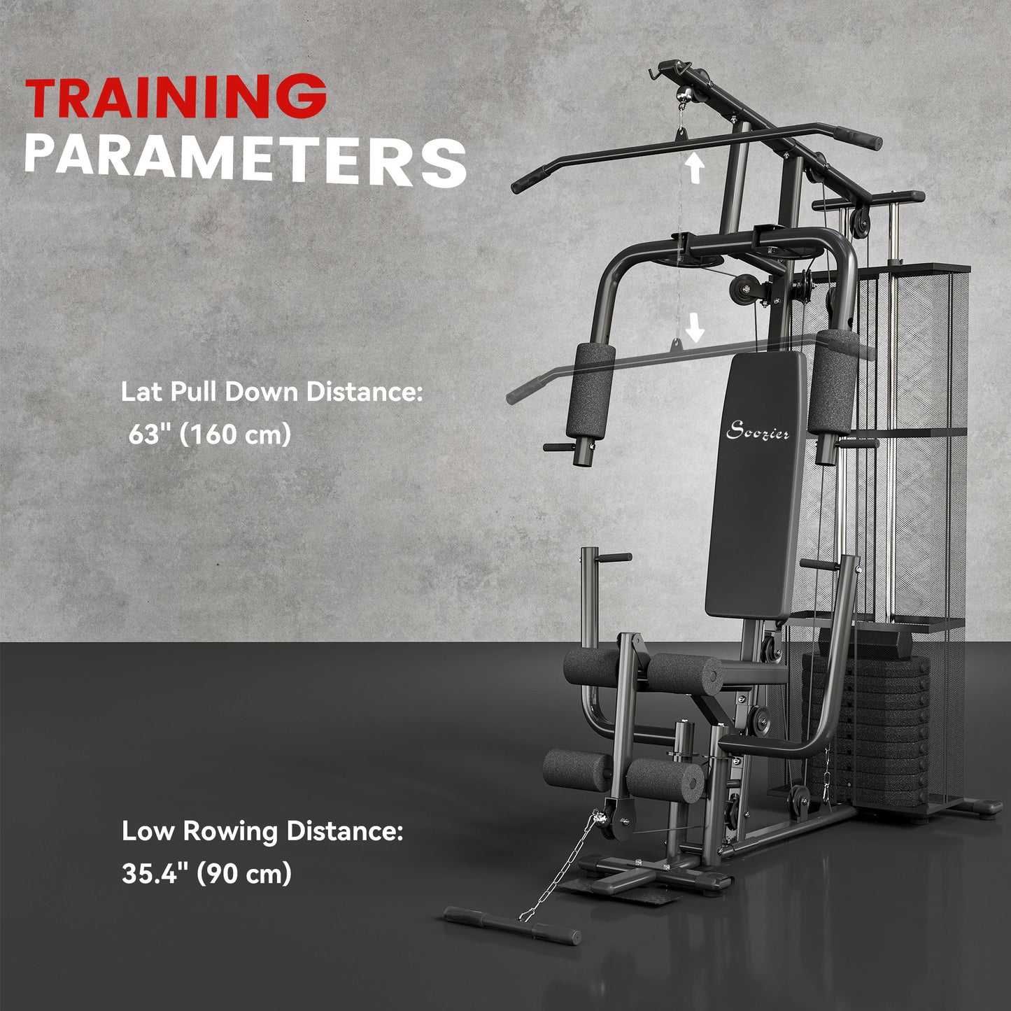 Soozier Home Gym, Multifunction Gym Equipment Workout Station with 100Lbs Weight Stack for Lat Pulldown, Leg Extensions,