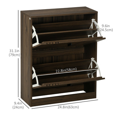 Shoe Storage Cabinet Organizer for 12 Pairs of Shoes with 2 Flip Drawers and Adjustable Shelves, Walnut